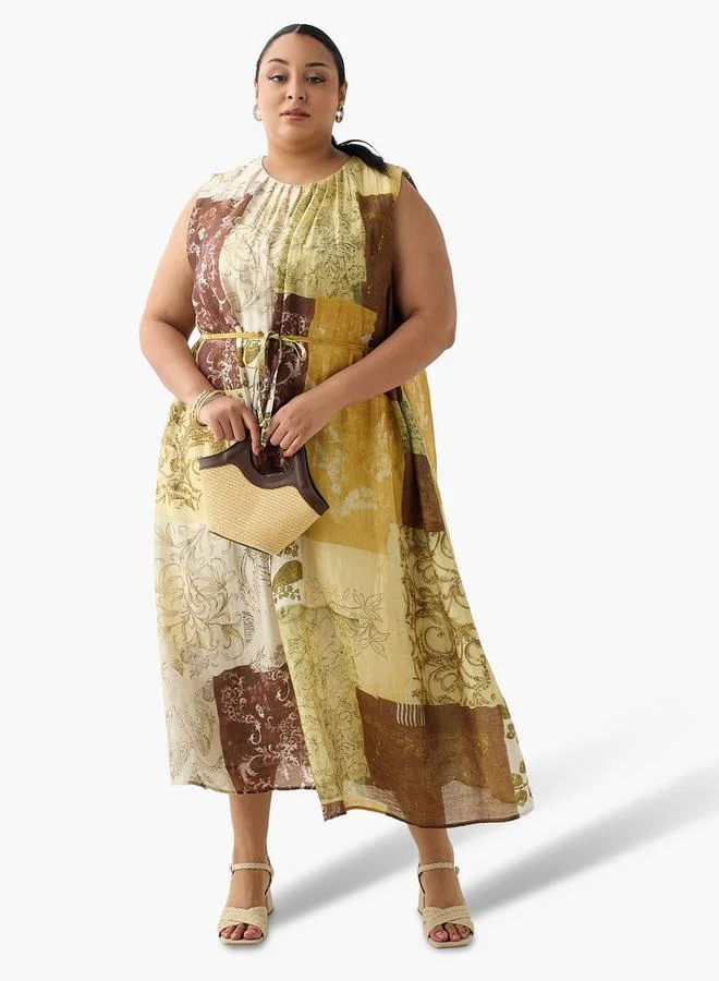  أولا بوبكن Ulla Popken Patch Print A-line Women Dress with Belt